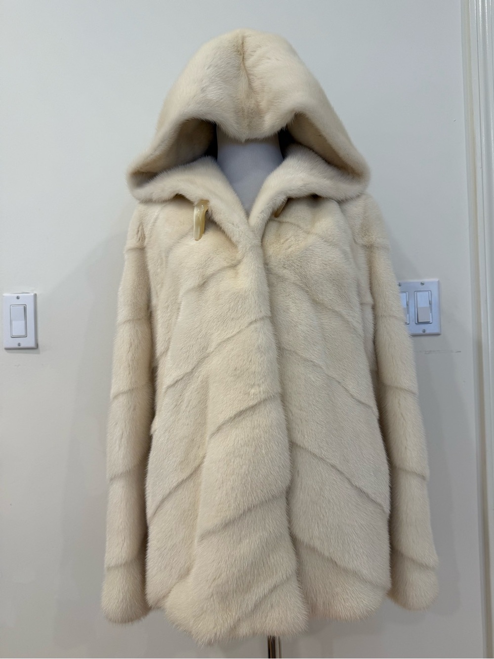 Ivory Hooded Mink Fur Coat - Luxury Womens Coat